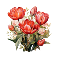 Tulip Flower, Tulip Flower Watercolor, Watercolor Tulip Png, Transparent Background, AI Generated png