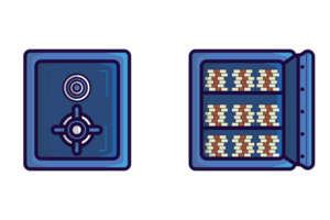 Bank Save Vault Box with Front and Back view illustration. Business finance object icon concept. Safe deposit concept, financial security business vault box design. png