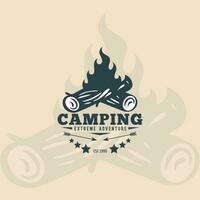 Set of vintage camping and outdoor adventure emblems, logos and badges. Camp tent in forest or mountains. Camping equipment. Vector. vector