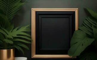 Photo frame mockup with tropical plants, Generative AI Illustration.