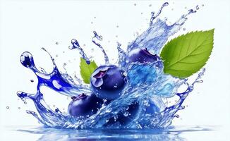 A fresh blueberry fruit with water splash, Generative AI Illustration. photo