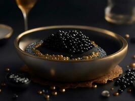 Luxury black sturgeon caviar, Generative AI Illustration. photo