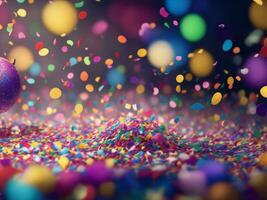 Colorful Confetti and Bokeh on a Carnival, Generative AI Illustration. photo