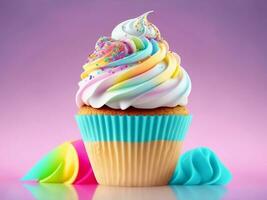 Colorful sweet cupcake, Generative AI Illustration. photo