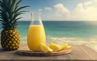 A glass of fresh pineapple juice, Generative AI Illustration. photo