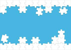 Vector White Jigsaw Puzzle Frame And Background Template On A Blue Background.