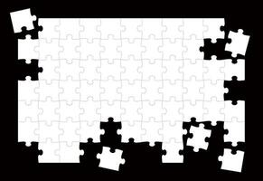 Vector White Jigsaw Puzzle Blank Background Template Isolated On A Black Background.