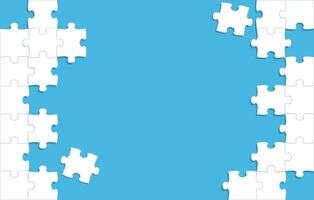 Vector White Jigsaw Puzzle Frame And Background Template On A Blue Background.