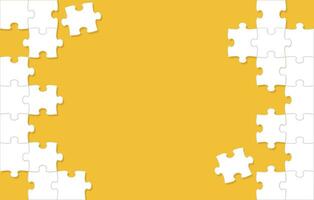 Vector White Jigsaw Puzzle Frame And Background Template On An Orange Background.