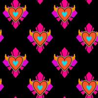 Seamless pattern of Mexican embroidery hearts on black background vector