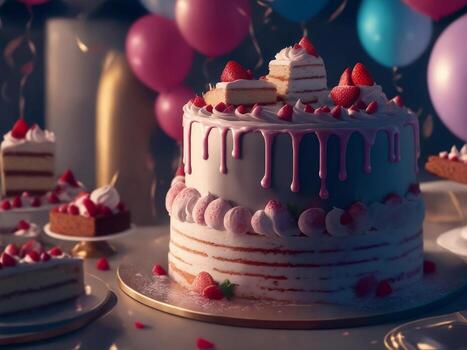 A festive and fun cake party, Generative AI Illustration. photo