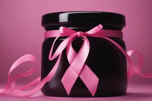 Black Bottle and Pink Ribbon Breast Cancer Awareness. image generated by ai. photo