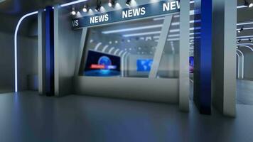3d virtuell Fernseher Studio Nachricht, Hintergrund zum Fernseher zeigt an .Fernseher auf wall.3d virtuell Nachrichten Studio Hintergrund, 3d Illustration video