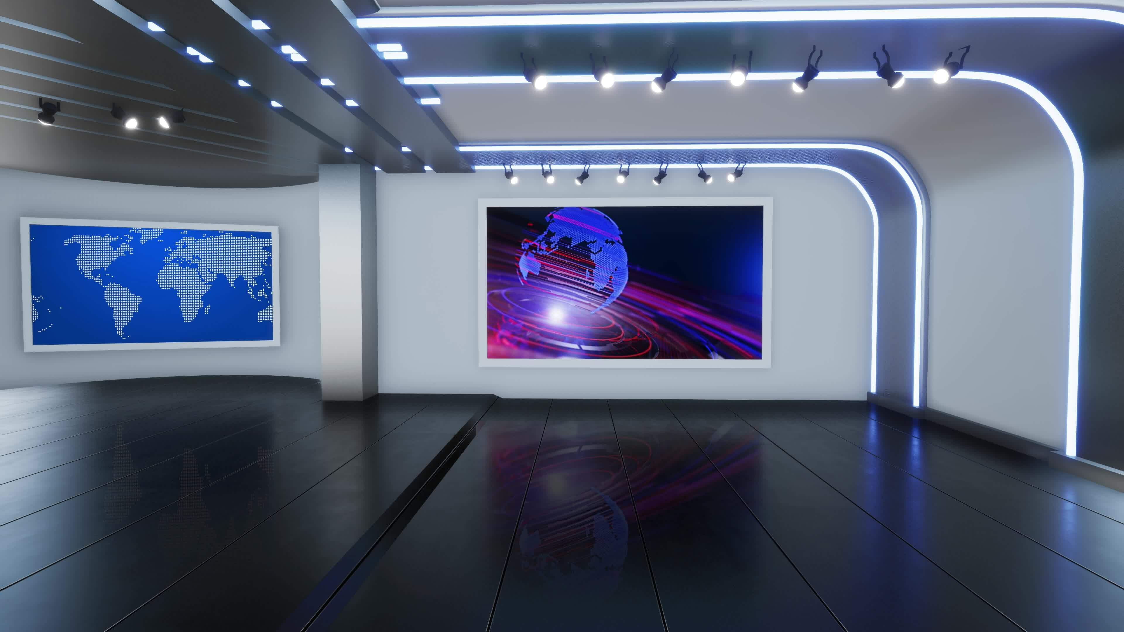 3D Virtual TV Studio News, Backdrop For TV Shows .TV On Wall.3D Virtual