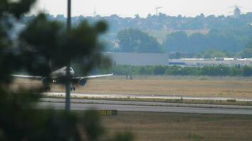 FRANKFURT AM MAIN, GERMANY JULY 19, 2017 - Lufthansa Airbus A320 approaching landing at Frankfurt International Airport. Fraport, Frankfurt, Germany video