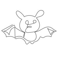 Continuous one line  bat drawing vector art illustration