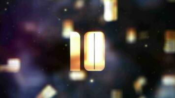 Abstract countdown Ten to Zero seconds gold glitch text video