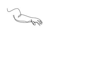 Self drawing animation of single line draw gesture of father giving hand to his child. Parenting motherhood loving care. Happy and love family parental concept. Continuous line. Full length animation video