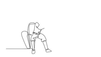 Animated self drawing of continuous line draw two young men soccer fans club handshaking and sitting on a couch to watch football match. Happy soccer fans on a sofa. Full length single line animation video