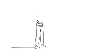 Self drawing animation of single line draw businessmen handshaking his business partner after their project goal. Great teamwork. Business deal cooperation. Continuous line draw. Full length animated video