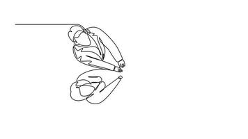 Animated self drawing of continuous line draw top view businessmen and business woman handshaking each other. Great teamwork commitment. Business project deal concept. Full length one line animation video