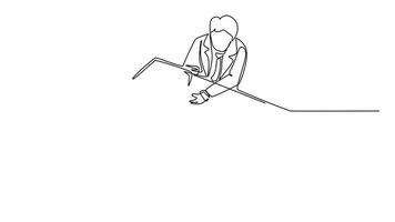 Animated self drawing of continuous line draw happy businessmen handshaking his business partner after getting big project. Great office teamwork. Business deal concept. Full length one line animation video