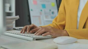 Financial Business team present. Business man hands hold documents with financial statistic stock photo, discussion, and analysis report data the charts and graphs. Finance Financial concept video