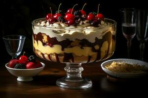 Trifle dessert chocolate food. Generate Ai photo