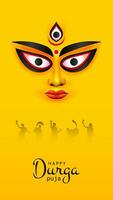 Goddess Maa Durga Face in Happy Durga Puja, Dussehra, and Navratri Celebration Concept for Web Banner, Poster, Social Media Post, and Flyer Advertising vector