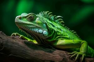 Green iguana forest. Generate AI photo
