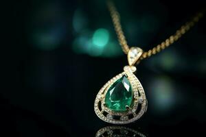 Emerald golden necklace. Generate Ai photo