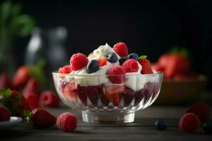 Berries cream dessert. Generate AI photo