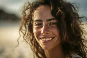 Español mujer playa. generar ai foto