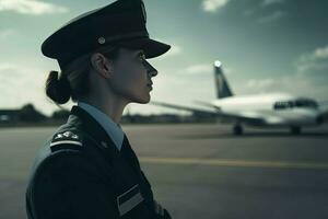 Portrait stewardess airport. Generate Ai photo