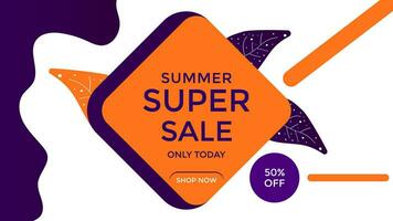 ILLUSTRATION SUMMER SALE BANNER TEMPLATES DESIGN. BACKGROUND SUPER SALE WITH 3D ELEMENTS VECTOR