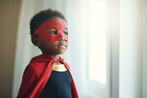 negro niño superhéroe generar ai foto