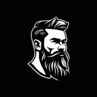 elegante Barbero tienda logo presentando un apuesto hombre con un barba y Bigote. vector