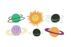 Set with cute planets. Solar system, space. Vector flat illustration.