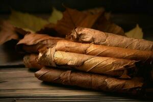 Dried tobacco leafs. Generate Ai photo