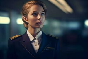 Flight attendant woman. Generate Ai photo