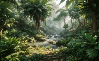 Green beautifull jungle background, Generative AI Illustration. photo