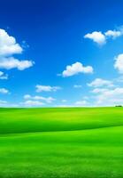 Green meadow and blue sky, Generative AI Illustration. photo