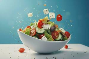 Flying greek salad. Generate Ai photo