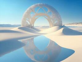 Dune in winter with portal, Generative AI Illustration. photo