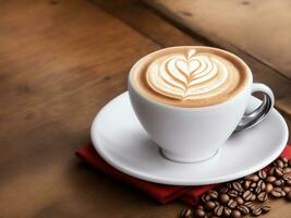 Hot coffee capuccino with latte art, Generative AI Illustration. photo