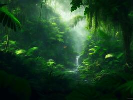 Green beautifull jungle background, Generative AI Illustration. photo