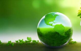 Globe Glass with green little plant, Generative AI Illustration. photo