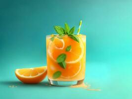 A fresh orange mint lemonade, Generative AI Illustration. photo