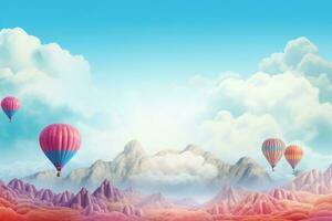 Sky red mountains balloons. Generate Ai photo