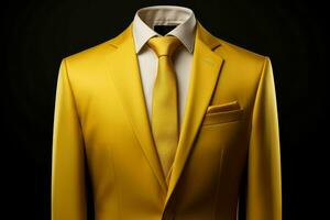 Elegant men yellow suit luxury. Generate Ai photo